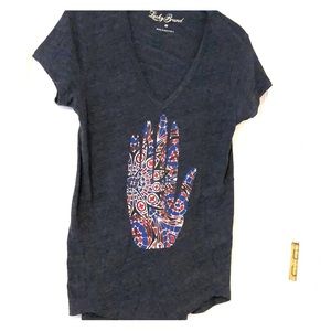 Lucky Brand blue graphic v-neck t-shirt Tribal